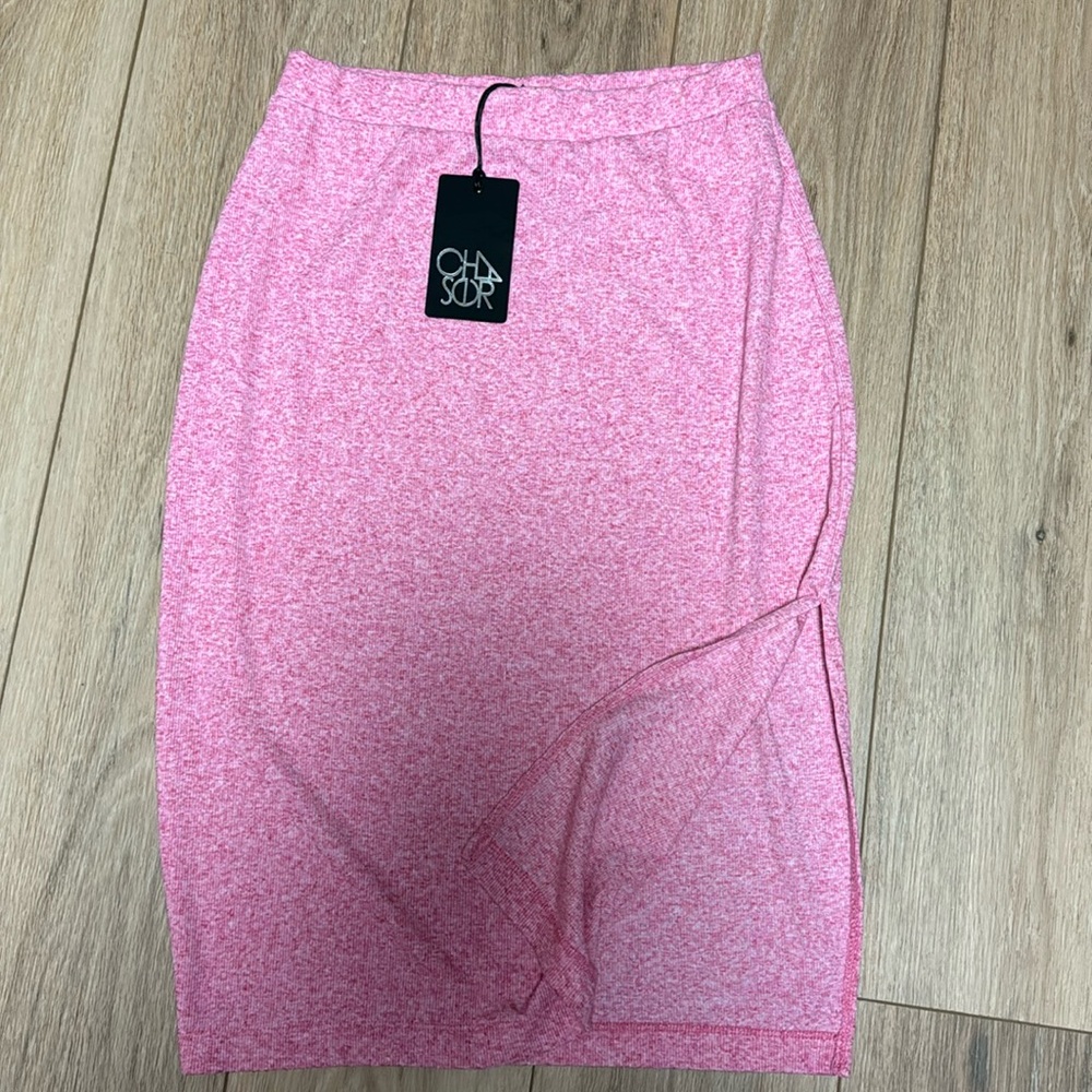 CHASER NWT S (M good) ribbed high side slit pink heathered midi pencil s…